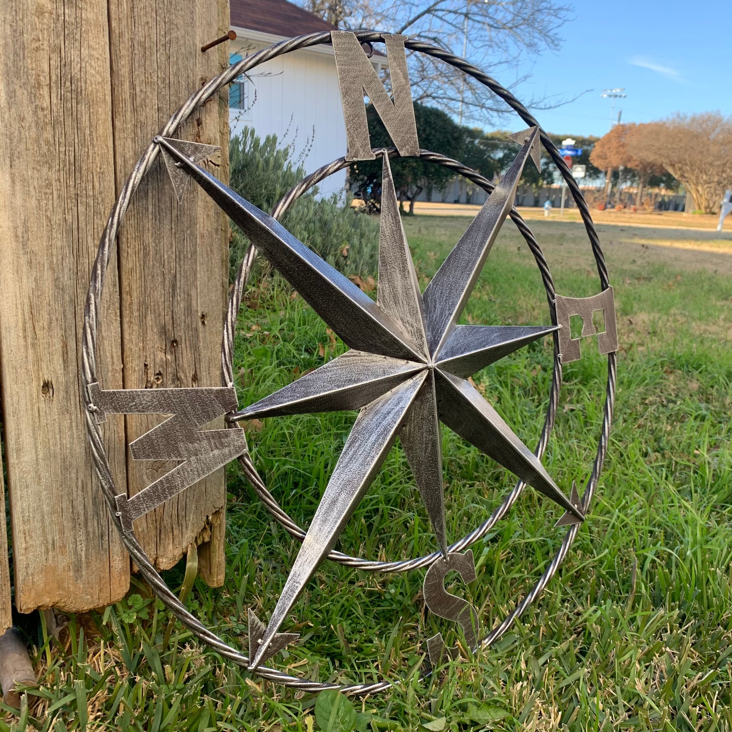 COMPASS 24" GREY METAL SIGN WESTERN HOME DECOR HANDMADE NEW #EH10381
