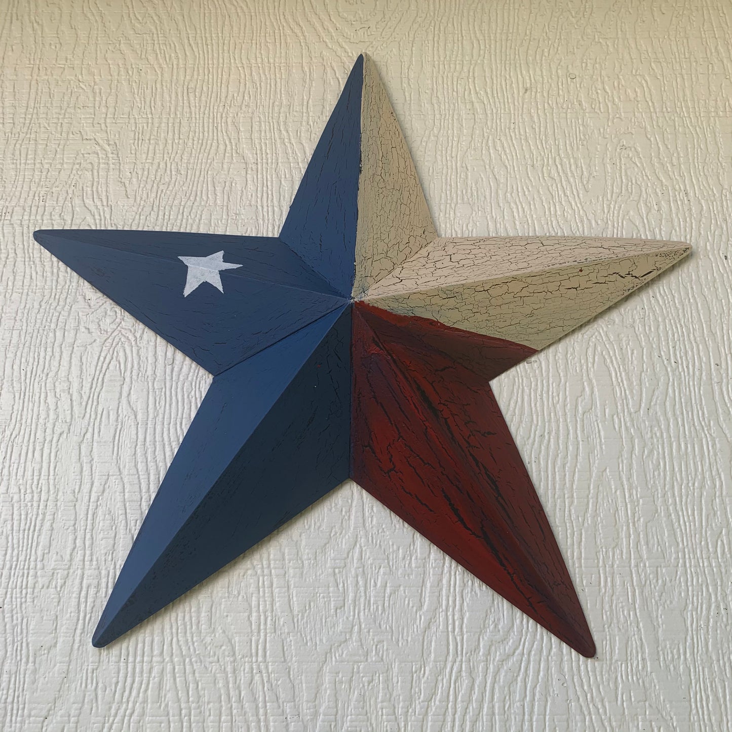 CRACKLE STYLE RED BEIGE & BLUE METAL BARN STAR METAL WALL ART WESTERN HOME DECOR RUSTIC NEW