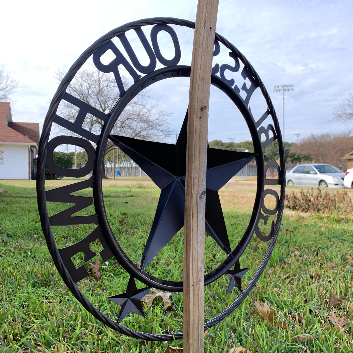24" GOD BLESS OUR HOME BEADED STAR COLIBROX METAL TWISTED ROPE RING LONE STAR WALL ART WESTERN HOME DECOR RUSTIC DARK BRONZE COPPER HANDMADE NEW