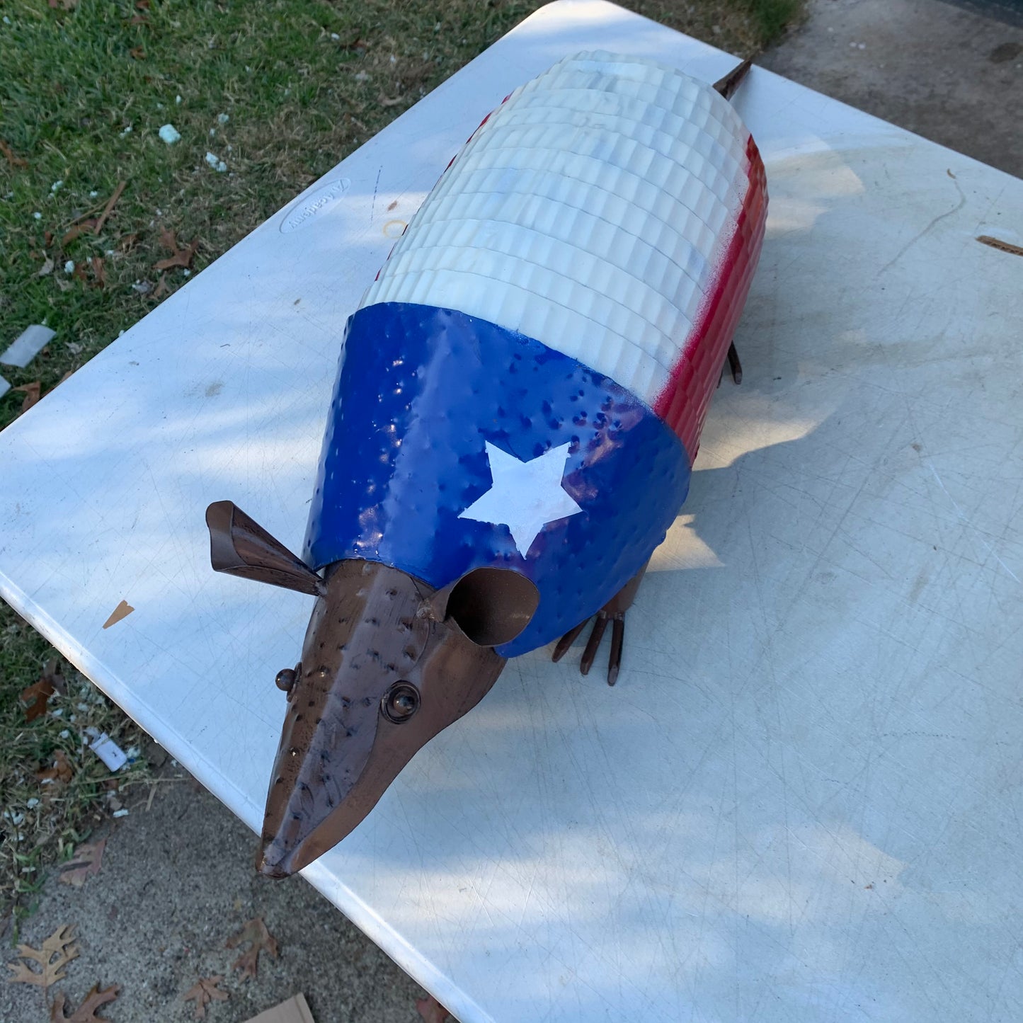 TEXAS FLAG ARMADILLO GARDEN ANIMAL SCULPTURE YARD ART METAL DECOR ORNAMENT PATRIOTIC DECOR HANDMADE #EH12220 30",22",14",10"
