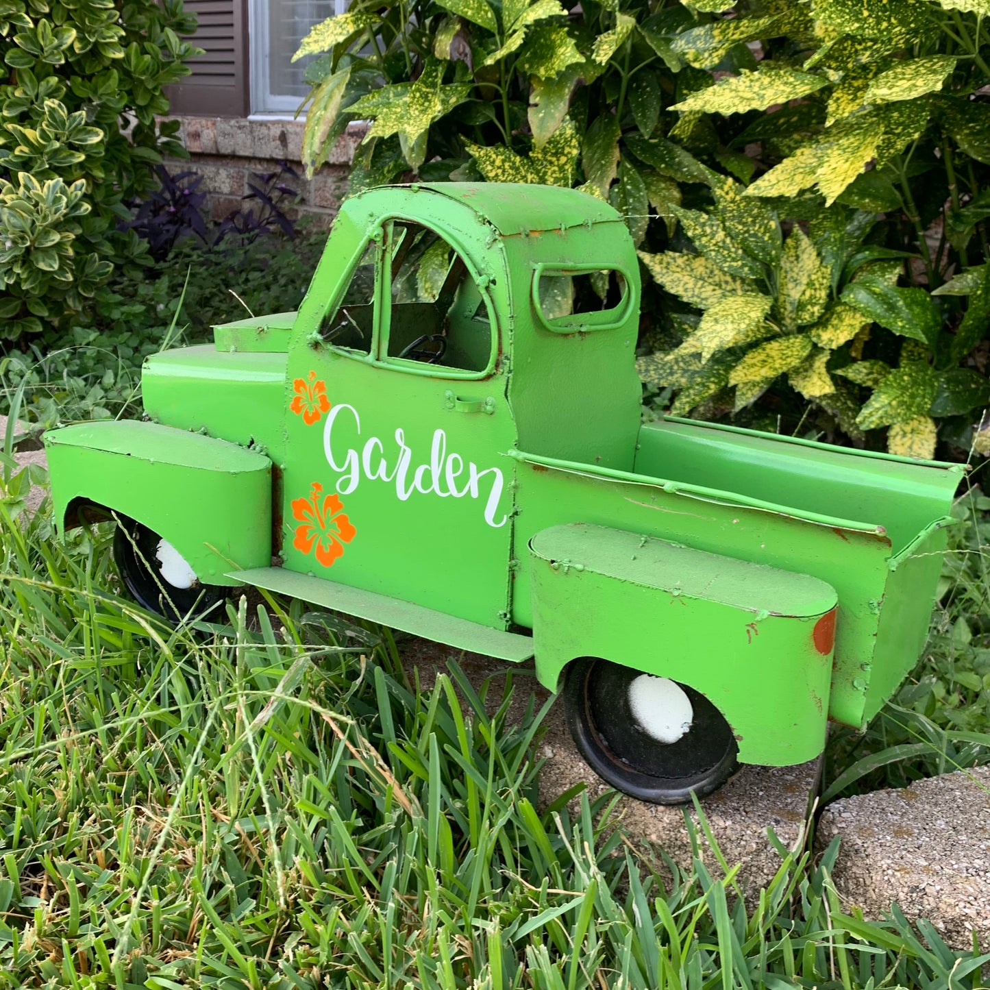 PICKUP TRUCK 20" METAL ART FIGURINE OUTDOOR & INDOOR GARDEN WESTERN HOME DECOR HANDMADE NEW: 20"L x 10"W x 12" H