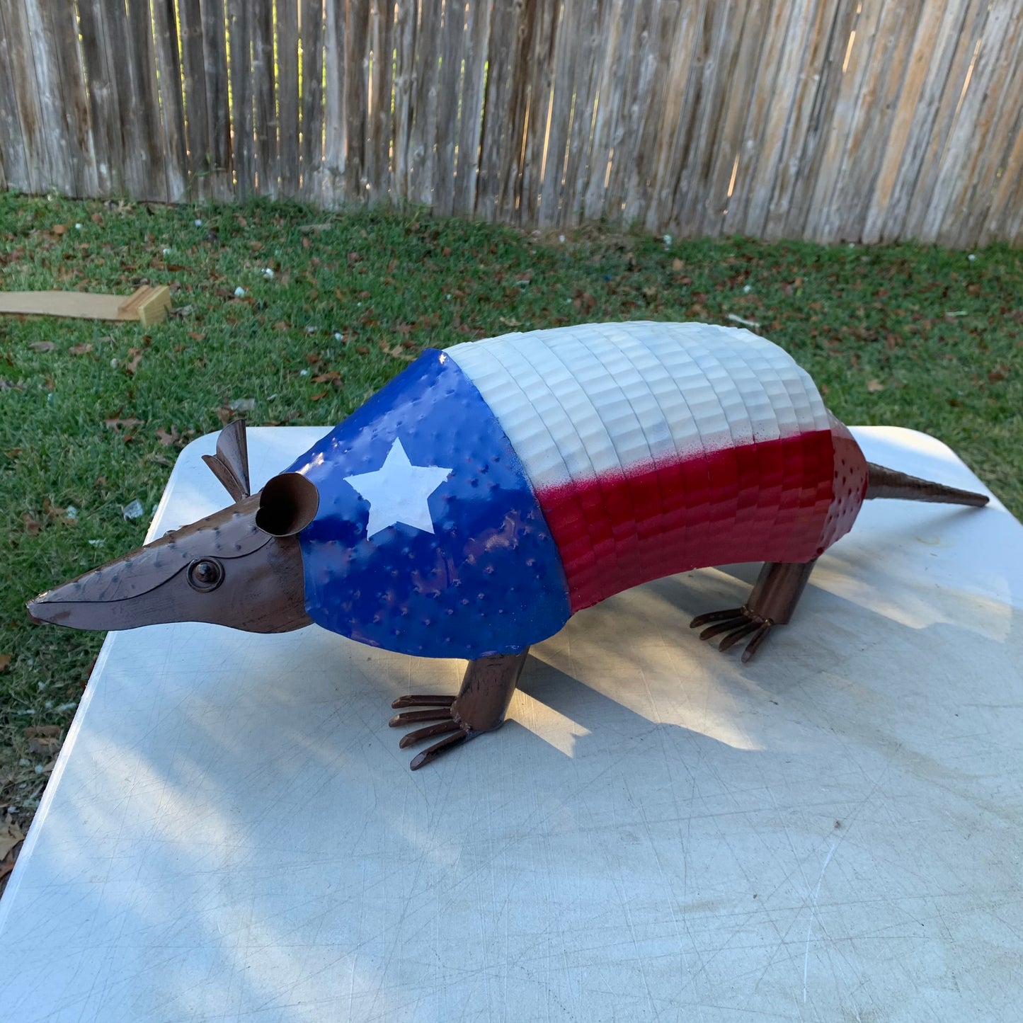 TEXAS FLAG ARMADILLO GARDEN ANIMAL SCULPTURE YARD ART METAL DECOR ORNAMENT PATRIOTIC DECOR HANDMADE #EH12220 30",22",14",10"