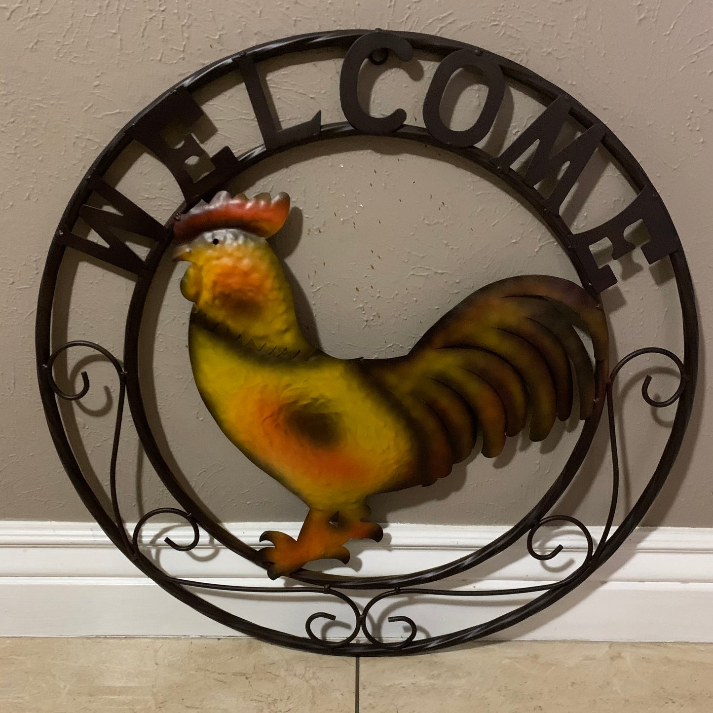 ROOSTER WELCOME 24" METAL SCROLL STYLE WESTERN HOME DECOR HANDMADE NEW-#EH10143