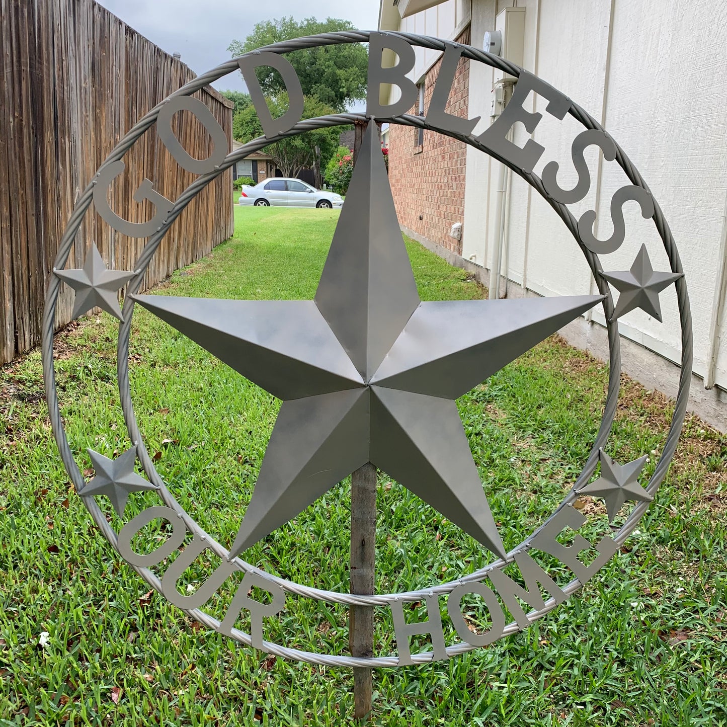 GOD BLESS OUR HOME RUSTIC BEIGE BARN METAL STAR ROPE RING WALL ART WESTERN HOME DECOR HANDMADE NEW #EH11686