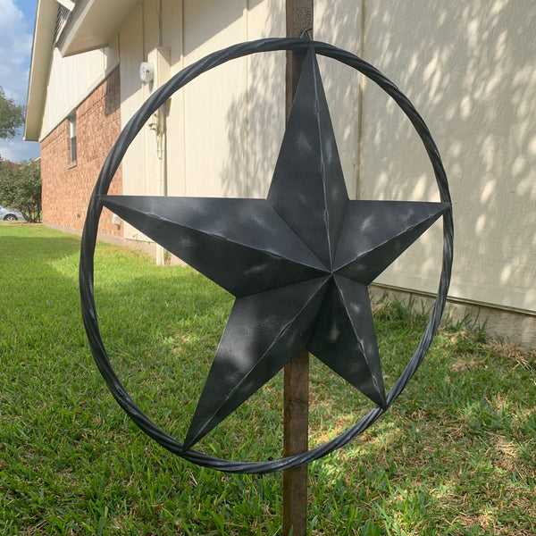 RUSTIC BLACK DISTRESSED TWO TONE BARN LONE STAR ROPE RING METAL WALL ART WESTERN HOME DECOR HANDMADE