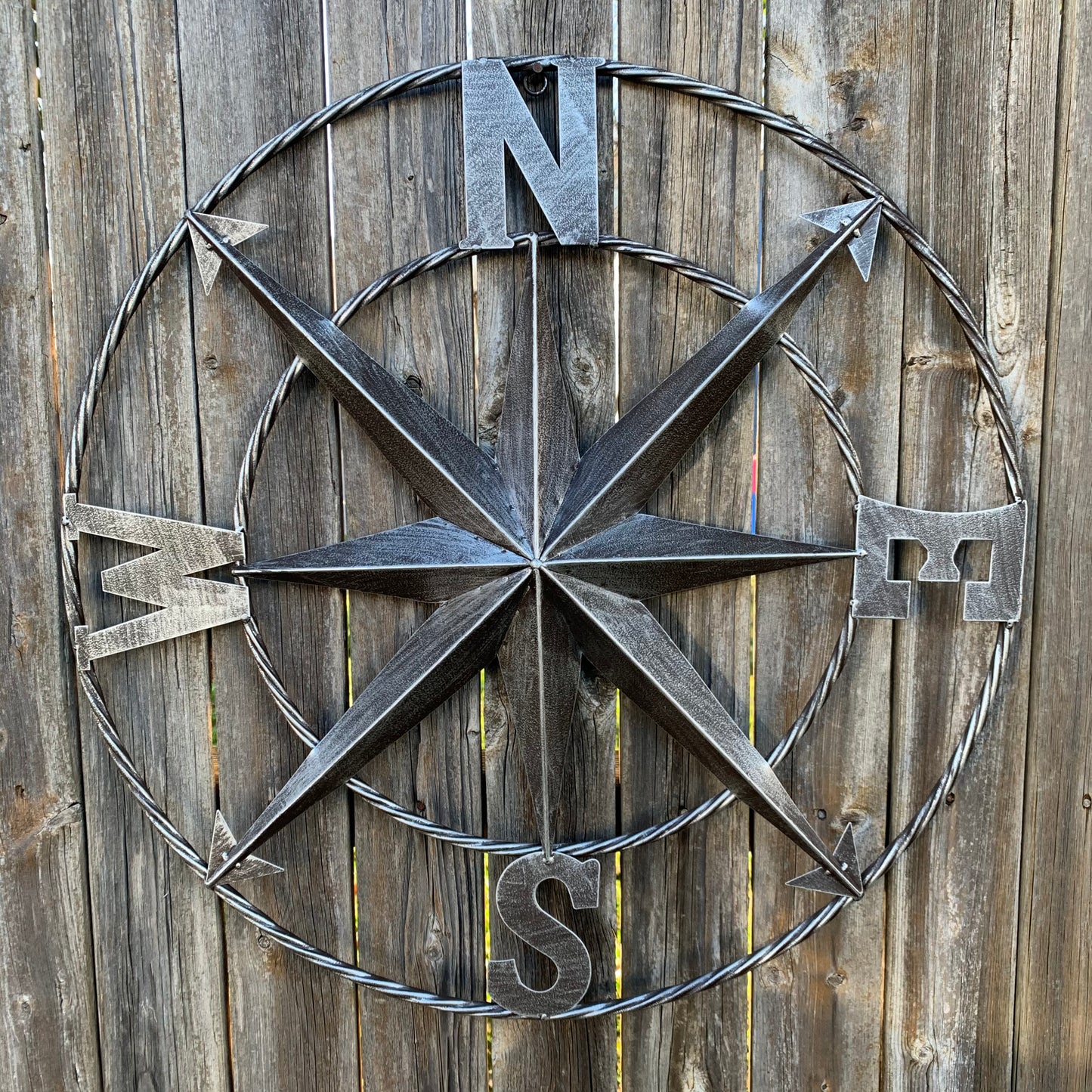 COMPASS 24" GREY METAL SIGN WESTERN HOME DECOR HANDMADE NEW #EH10381
