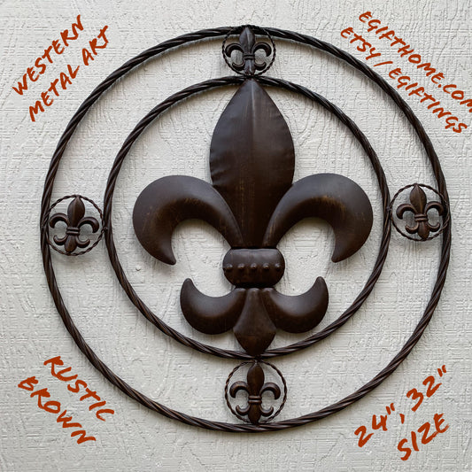 MULTI FLEUR DE LIS METAL WALL ART WESTERN HOME DECOR VINTAGE RUSTIC BROWN ART NEW #EH13263