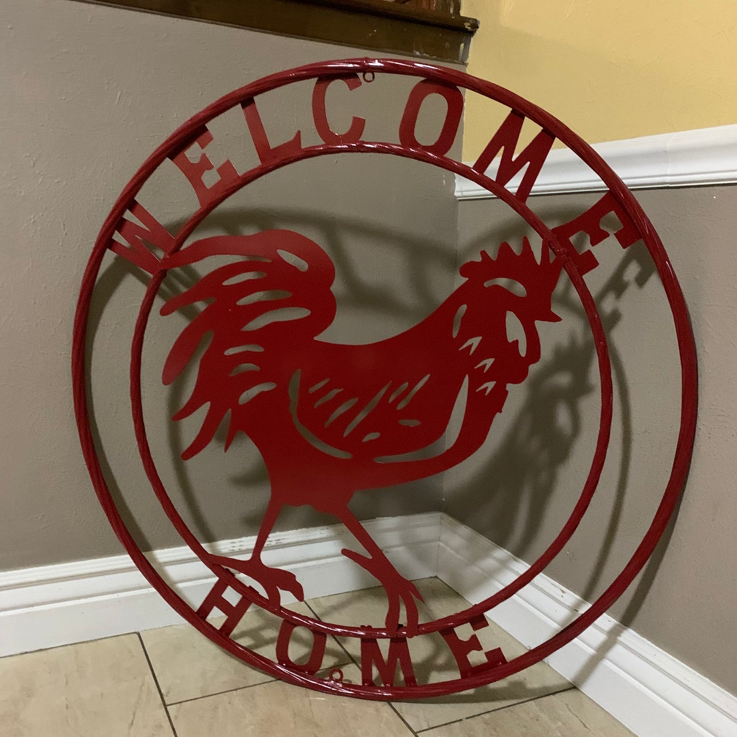 YOUR CUSTOM NAME RED ROOSTER LASERCUT METAL ART WITH RING DESIGN WESTERN METAL ANIMAL ART HOME WALL DECOR BRAND NEW