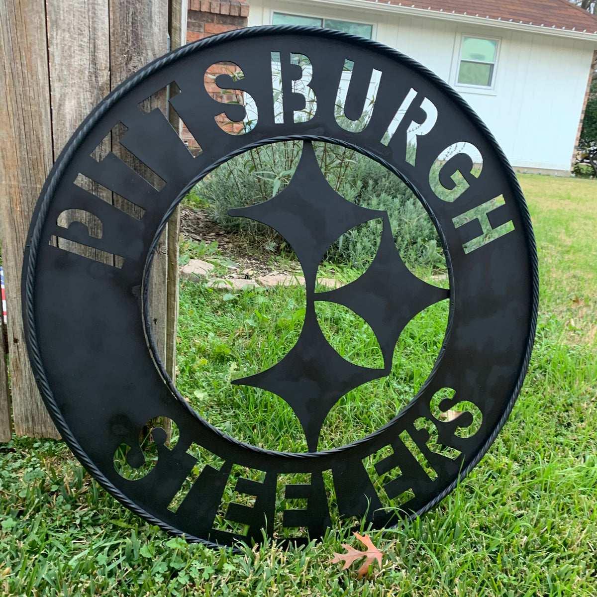 PITTSBURGH BLACK METAL DISC CUSTOM VINTAGE CRAFT TEAM SPORTS SIGN HANDMADE