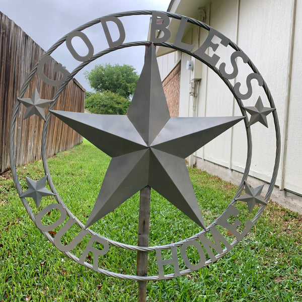 GOD BLESS OUR HOME RUSTIC BEIGE BARN METAL STAR ROPE RING WALL ART WESTERN HOME DECOR HANDMADE NEW #EH11686