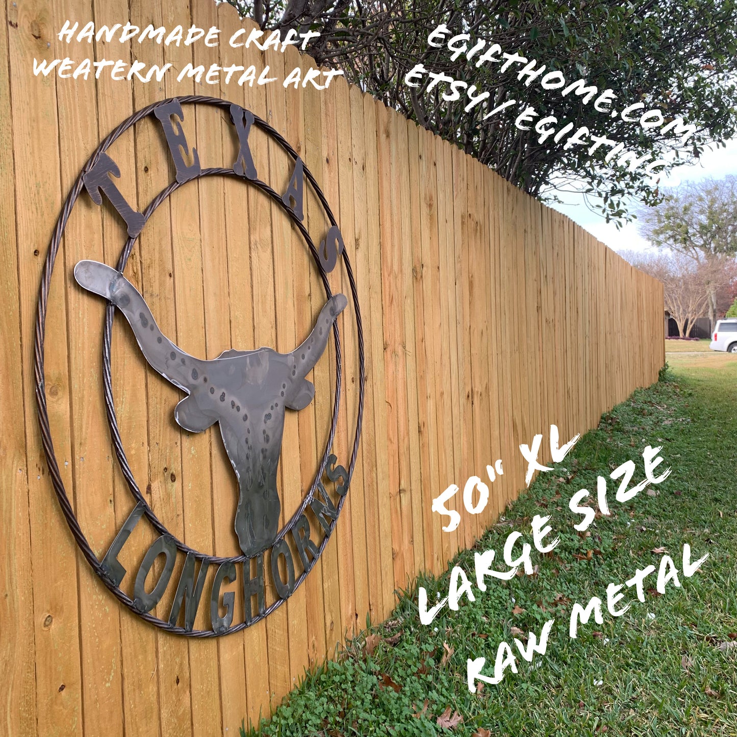 50" TEXAS LONGHORNS LARGE CUSTOM RAW METAL VINTAGE CRAFT SIGN TEAM ART UNPAINTED WESTERN HOME DECOR HANDMADE STEEL #EH12570