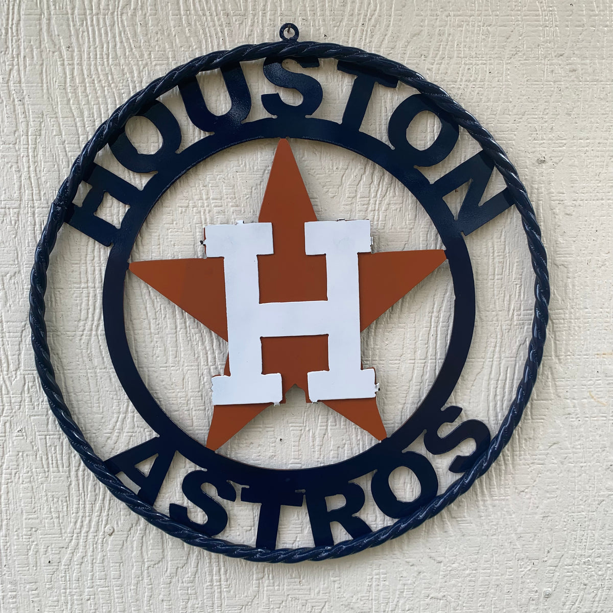 HOUSTON ASTROS ORANGE & NAVY  BLUE CUSTOM METAL VINTAGE CRAFT WALL ART HANDMADE 12",18",24",32",36"