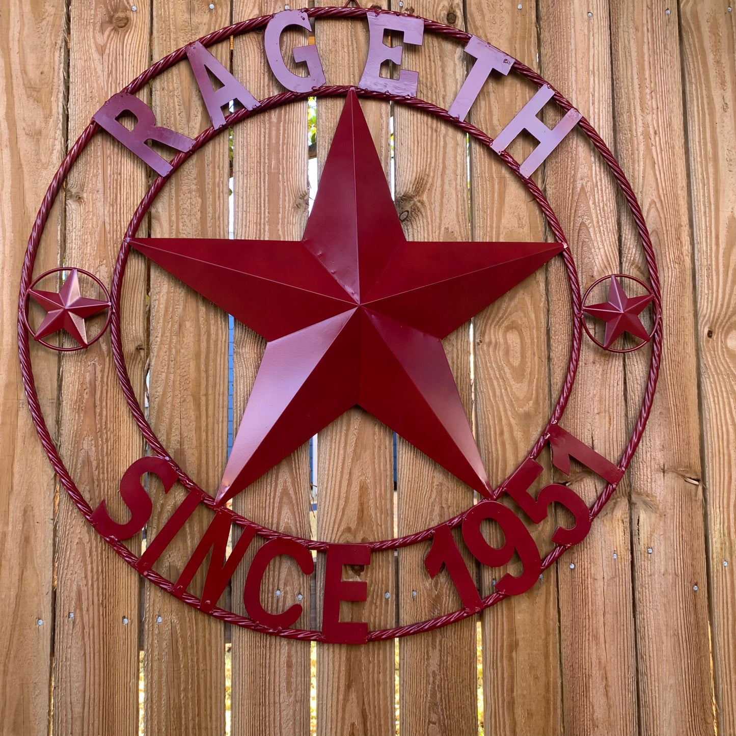 RAGETH STYLE YOUR CUSTOM STAR METAL NAME RUSTIC BURGUNDY RED PHILLIPS CUSTOM 3d STAR METAL NAME BARN STAR TWISTED ROPE RING DESIGN METAL WALL ART HOME DECOR ANY SIZE