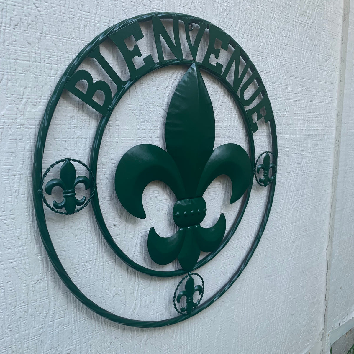 24", 32" GLOSSY HUNTER GREEN FLEUR DE LIS BIENVENUE METAL WALL ART WESTERN HOME DECOR