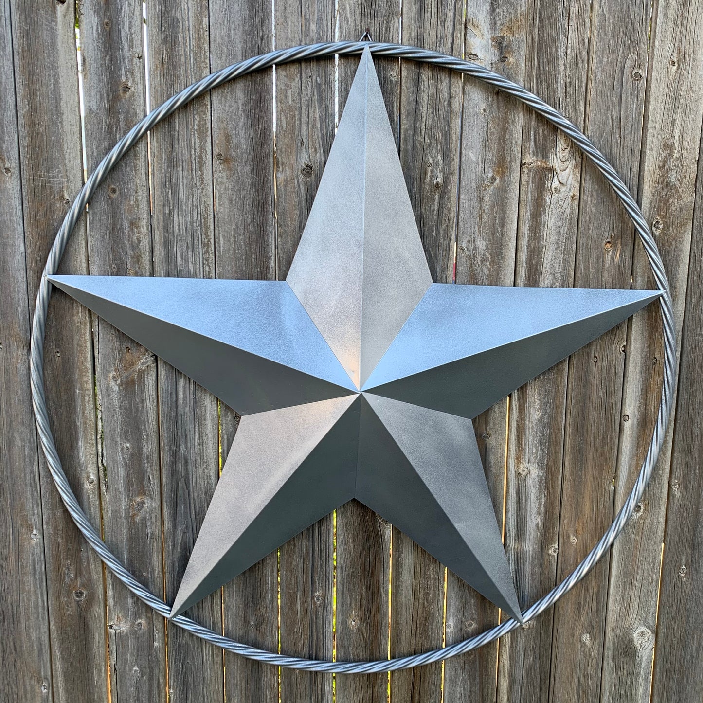 RUSTIC GREY SILVER BARN METAL STAR TWISTED ROPE RING WESTERN HOME DECOR HANDMADE NEW 12",24",36",50",60",72"