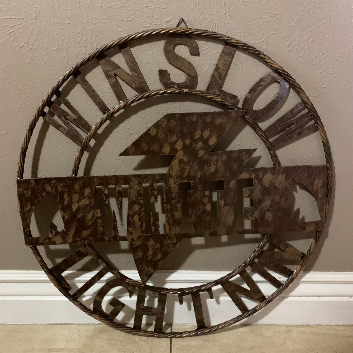 CUSTOM NAME LIGHTNIN HORSE STYLE SIGN RAW METAL BARN ROPE RING WESTERN HOME DECOR HANDMADE 24",32",36"