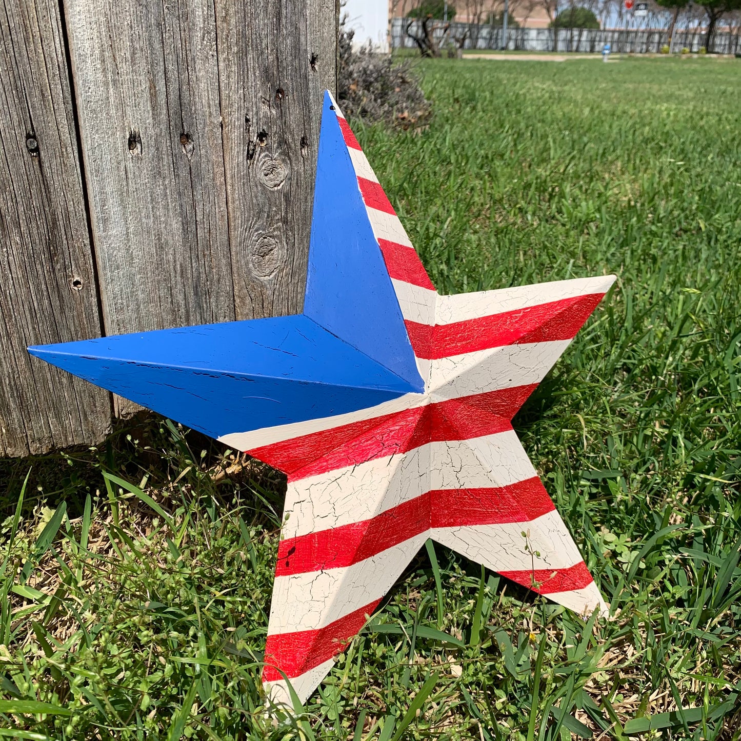 CRACKLE STAR RED WHITE BLUE Metal Wall Art Western Home Decor Handmade 9",12",16",24",30",34",36"