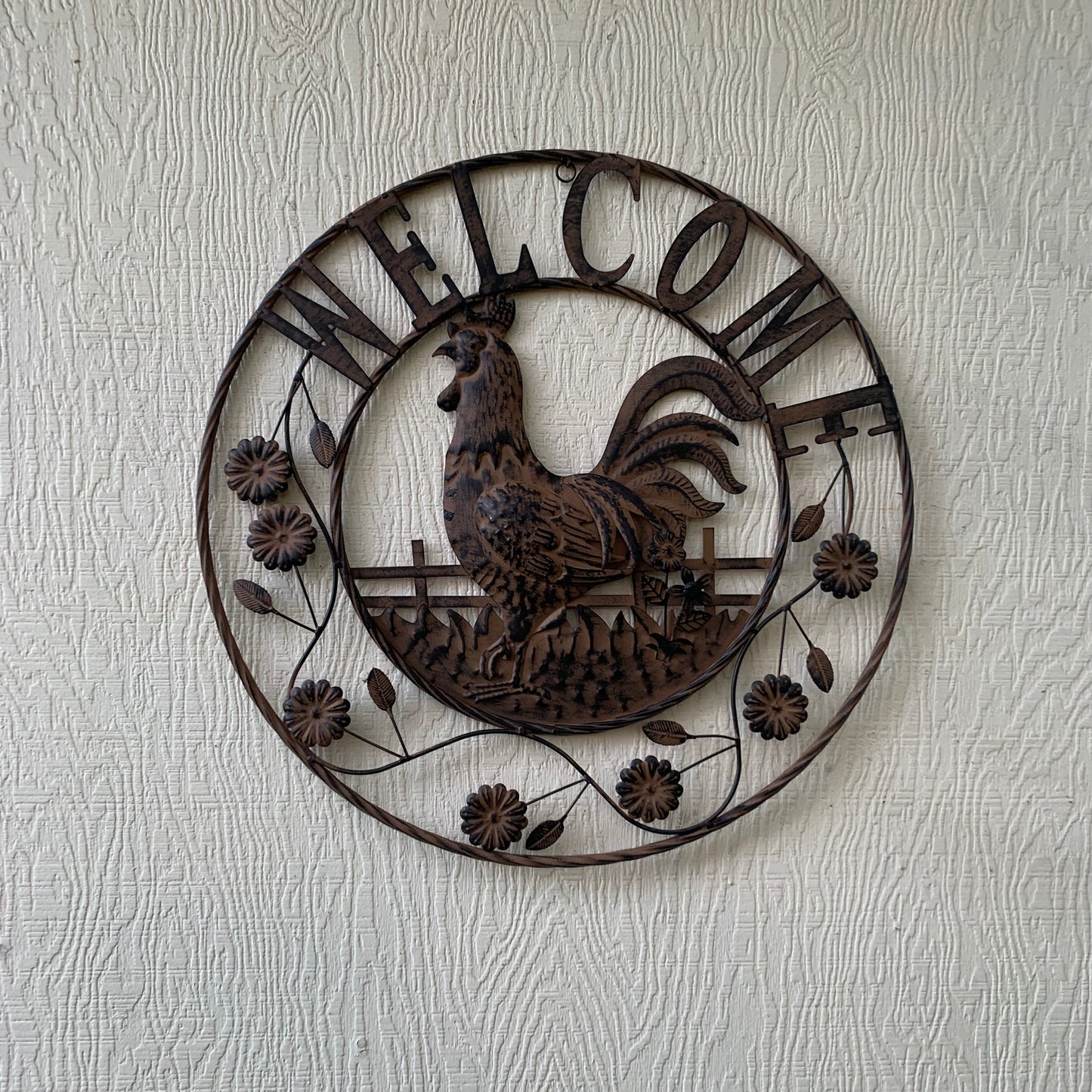 #EH11437 ROOSTER WELCOME 24" SCROLL ART METAL SIGN WESTERN HOME DECOR NEW