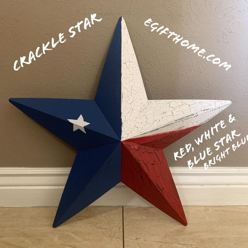 CRACKLE STYLE RED WHITE & BLUE METAL BARN STAR METAL WALL ART WESTERN HOME DECOR RUSTIC NEW