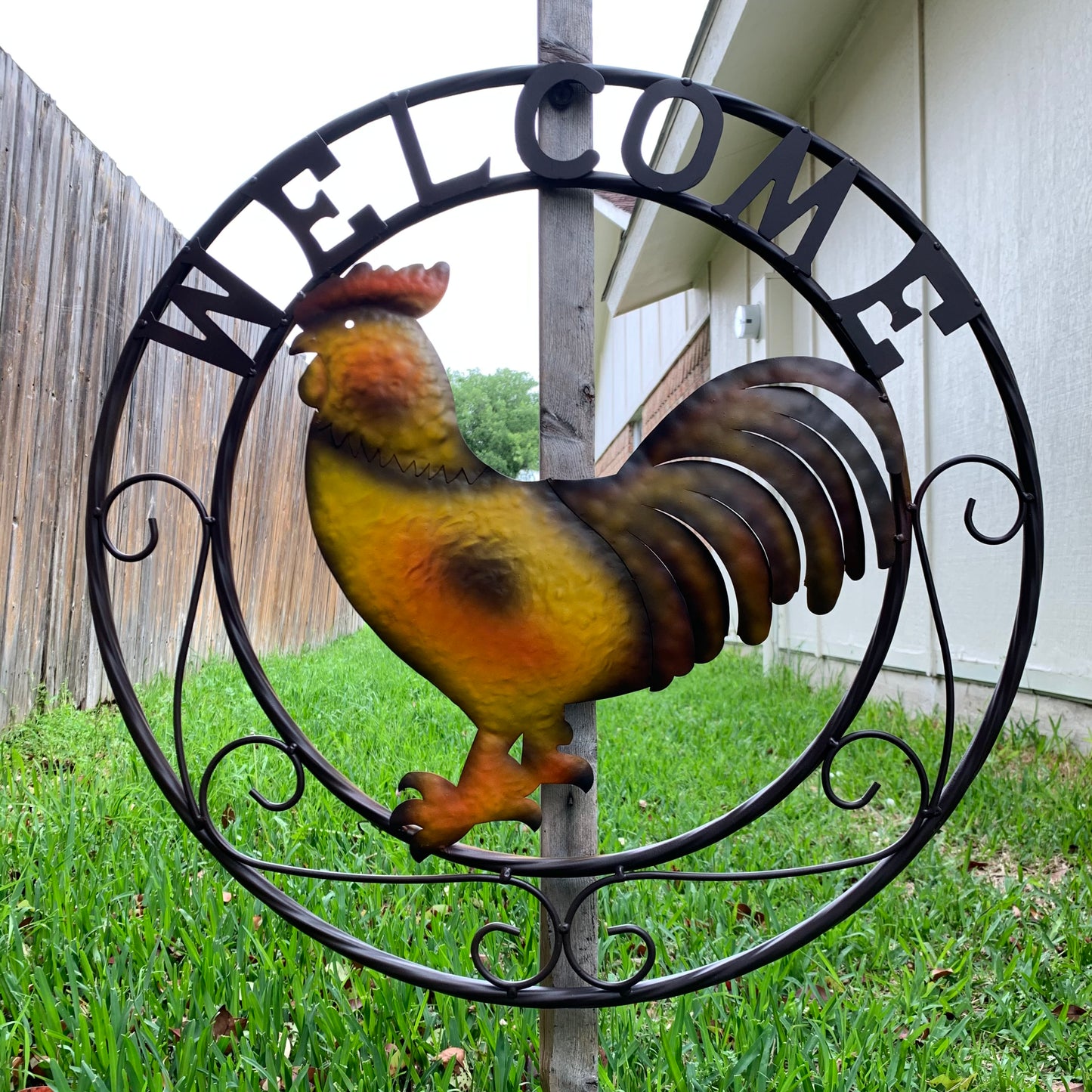 ROOSTER WELCOME 24" METAL SCROLL STYLE WESTERN HOME DECOR HANDMADE NEW-#EH10143