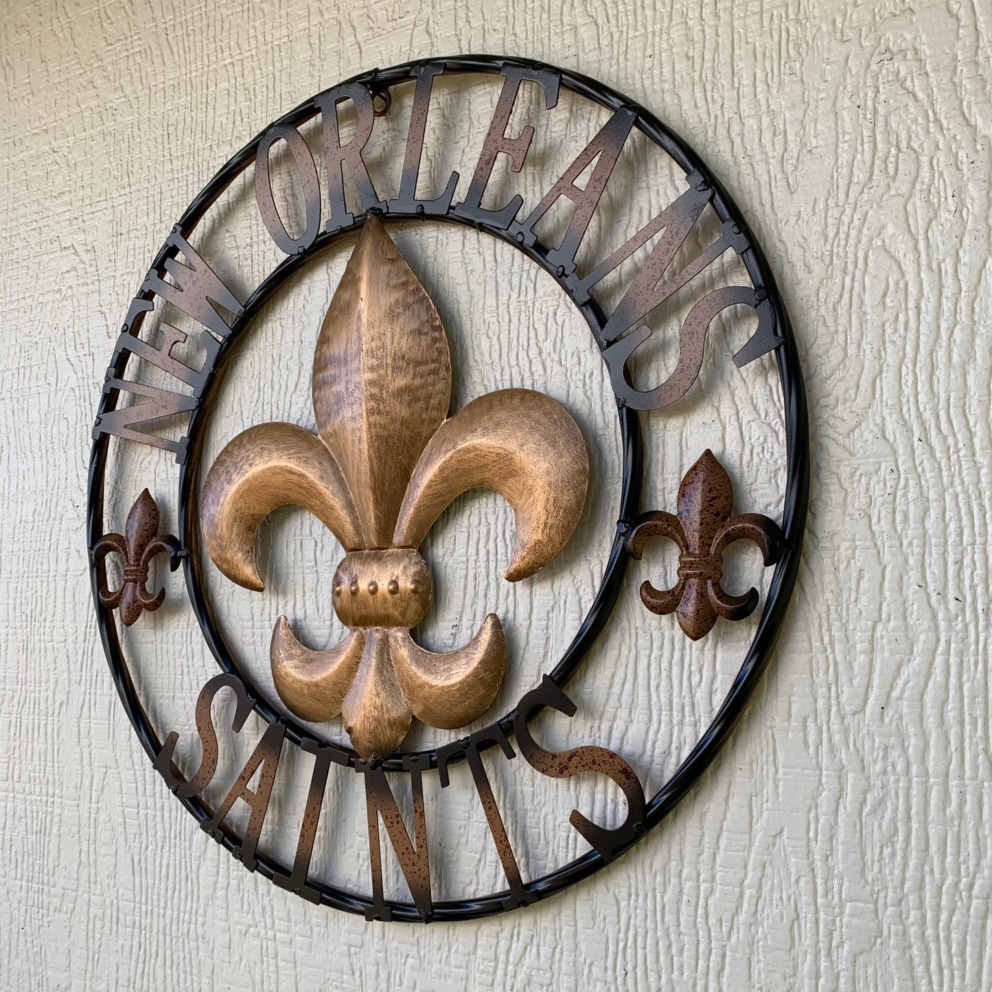 NEW ORLEANS SAINTS METAL SIGN WALL ART WESTERN HOME DECOR GOLD & BLACK HANDMADE #EH10272