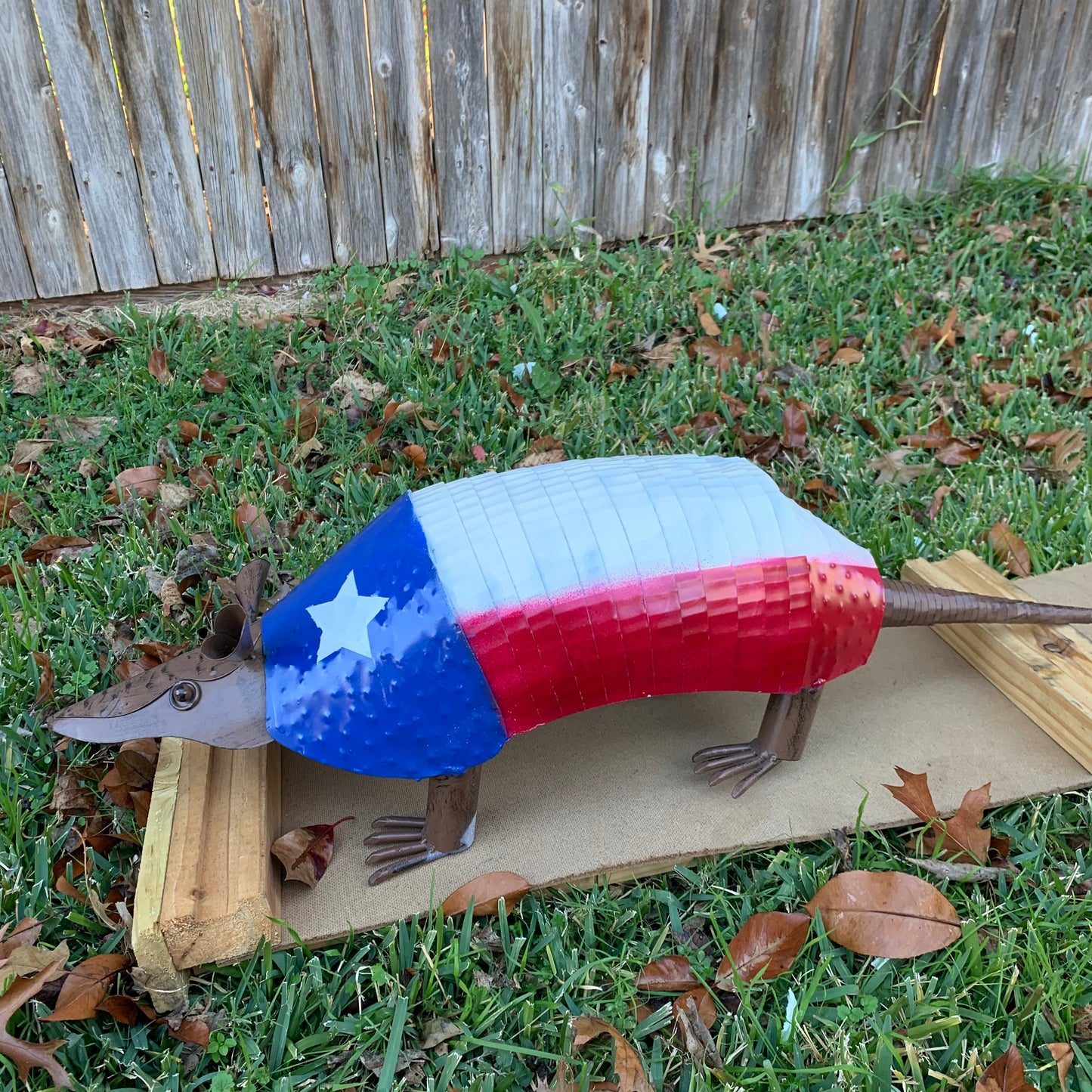 TEXAS FLAG ARMADILLO GARDEN ANIMAL SCULPTURE YARD ART METAL DECOR ORNAMENT PATRIOTIC DECOR HANDMADE #EH12220 30",22",14",10"
