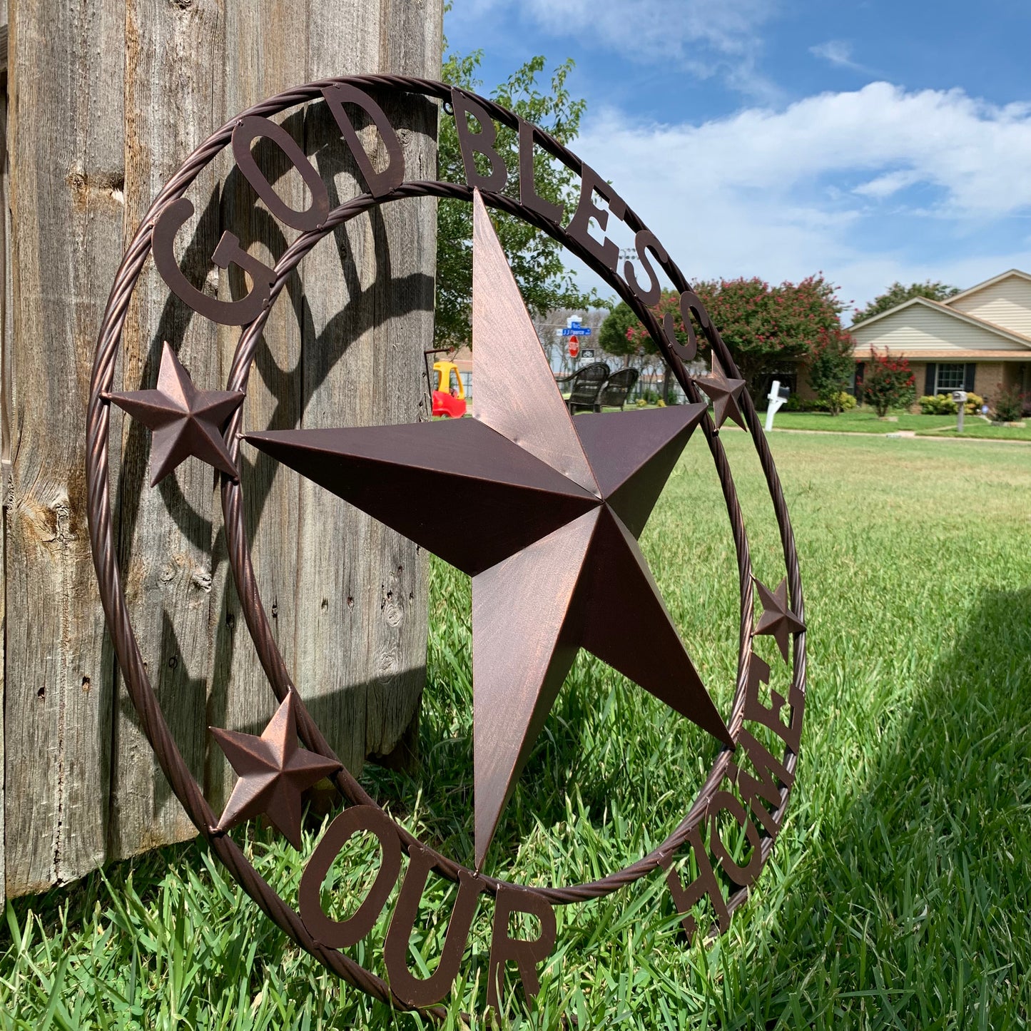 GOD BLESS OUR HOME BARN STAR METAL LONE STAR TWISTED ROPE RING WESTERN HOME DECOR HANDMADE #EH11040