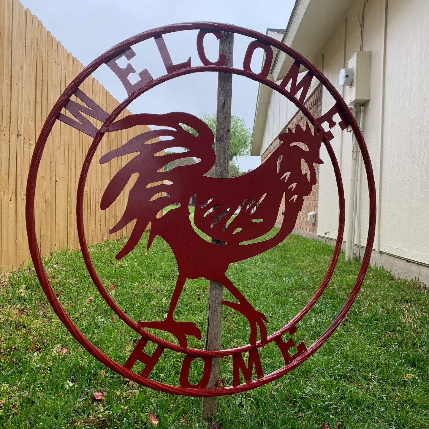YOUR CUSTOM NAME RED ROOSTER LASERCUT METAL ART WITH RING DESIGN WESTERN METAL ANIMAL ART HOME WALL DECOR BRAND NEW