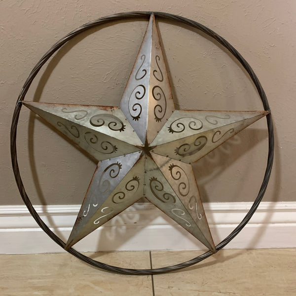 GALVANIZED SCROLL CARVED METAL BARN STAR WALL ART WESTERN HOME DECOR HANDMADE #EH12313