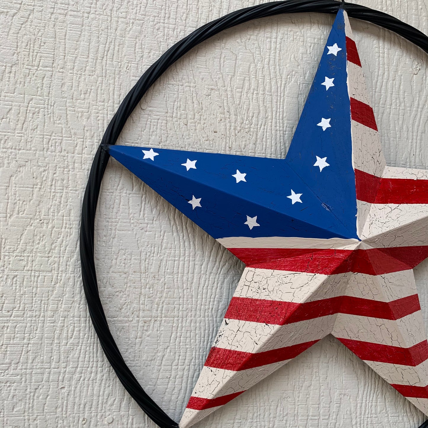 24" AMERICAN USA FLAG CRACKLE STAR METAL WALL ART WESTERN HOME DECOR HANDMADE NEW