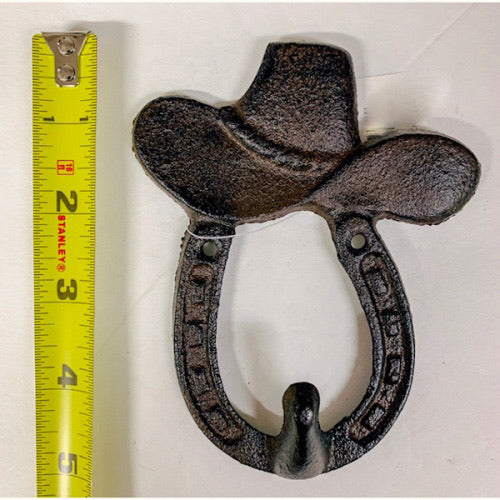 #SI_G061  5" HAT HOOK CAST IRON WALL ART METAL WESTERN HOME DECOR NEW