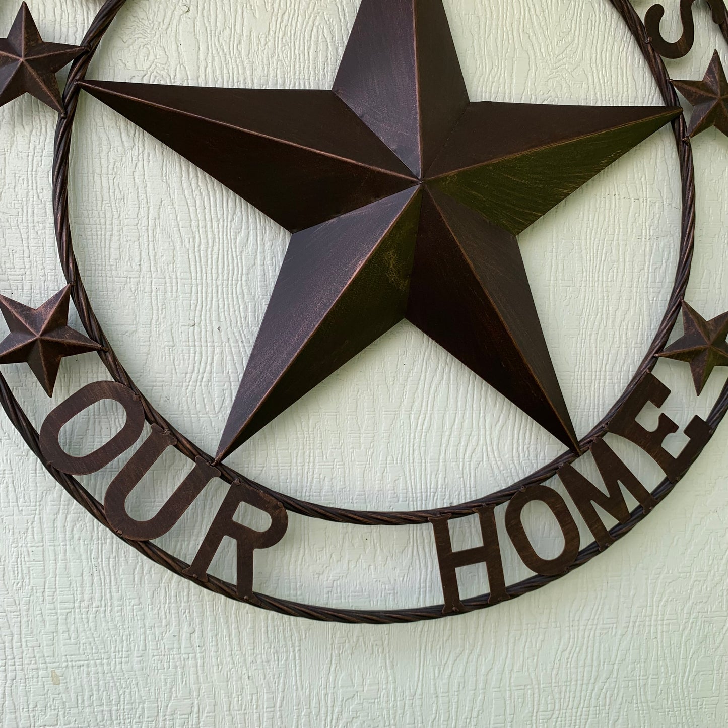 GOD BLESS OUR HOME BARN STAR METAL LONE STAR TWISTED ROPE RING WESTERN HOME DECOR HANDMADE #EH11040