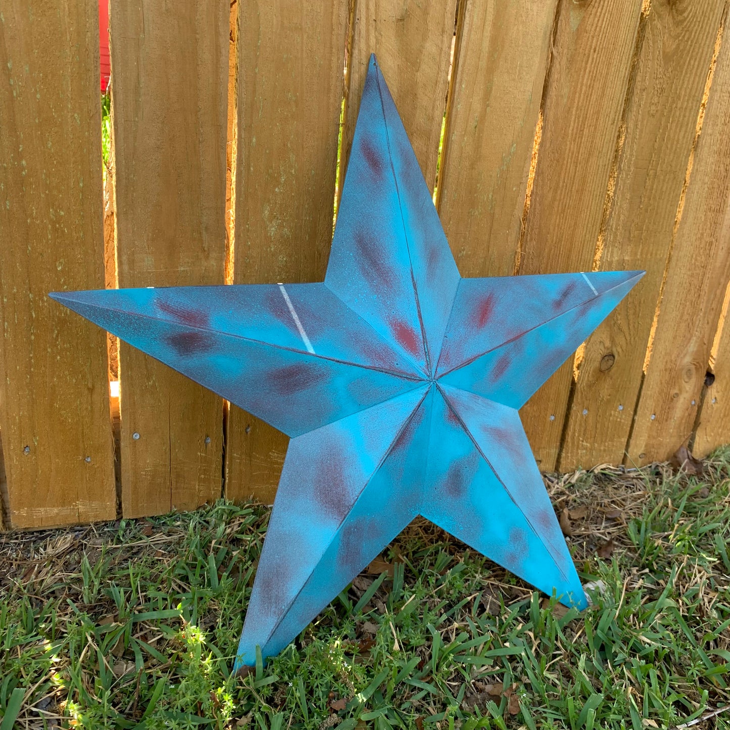 #EH10480 TURQUOISE DISTRESSED TWO TONE BARN STAR METAL ART WESTERN HOME DECOR HANDMADE NEW