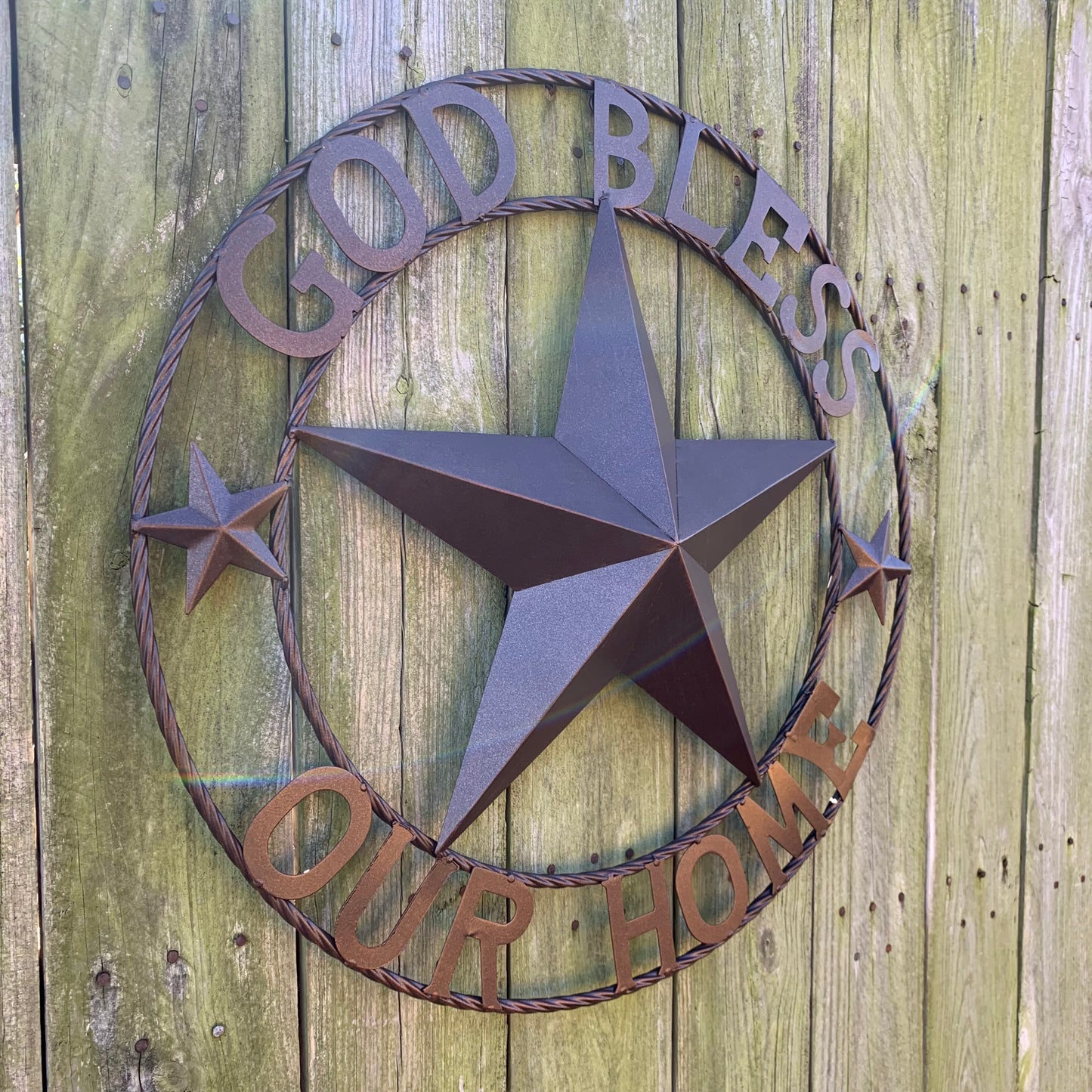 GOD BLESS OUR HOME BARN METAL STAR TWISTED ROPE RING WESTERN HOME DECOR RUSTIC BRONZE HANDMADE NEW #EH11021