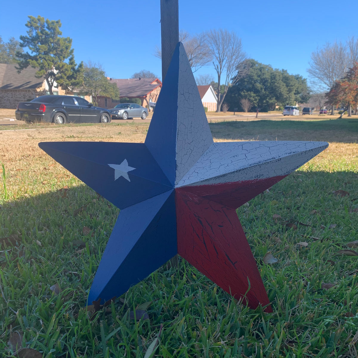 CRACKLE STYLE RED WHITE & BLUE METAL BARN STAR METAL WALL ART WESTERN HOME DECOR RUSTIC NEW