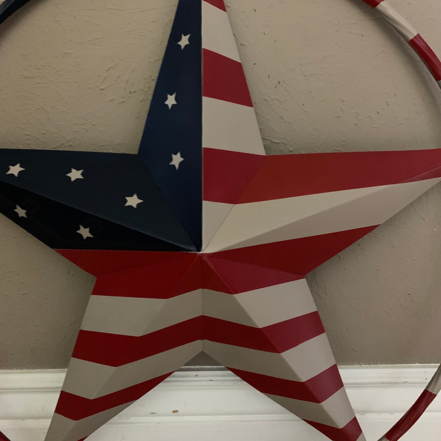 AMERICAN USA FLAG BARN STAR METAL RED BEIGE BLUE STAR 12",16",24",32"36",38",40",48