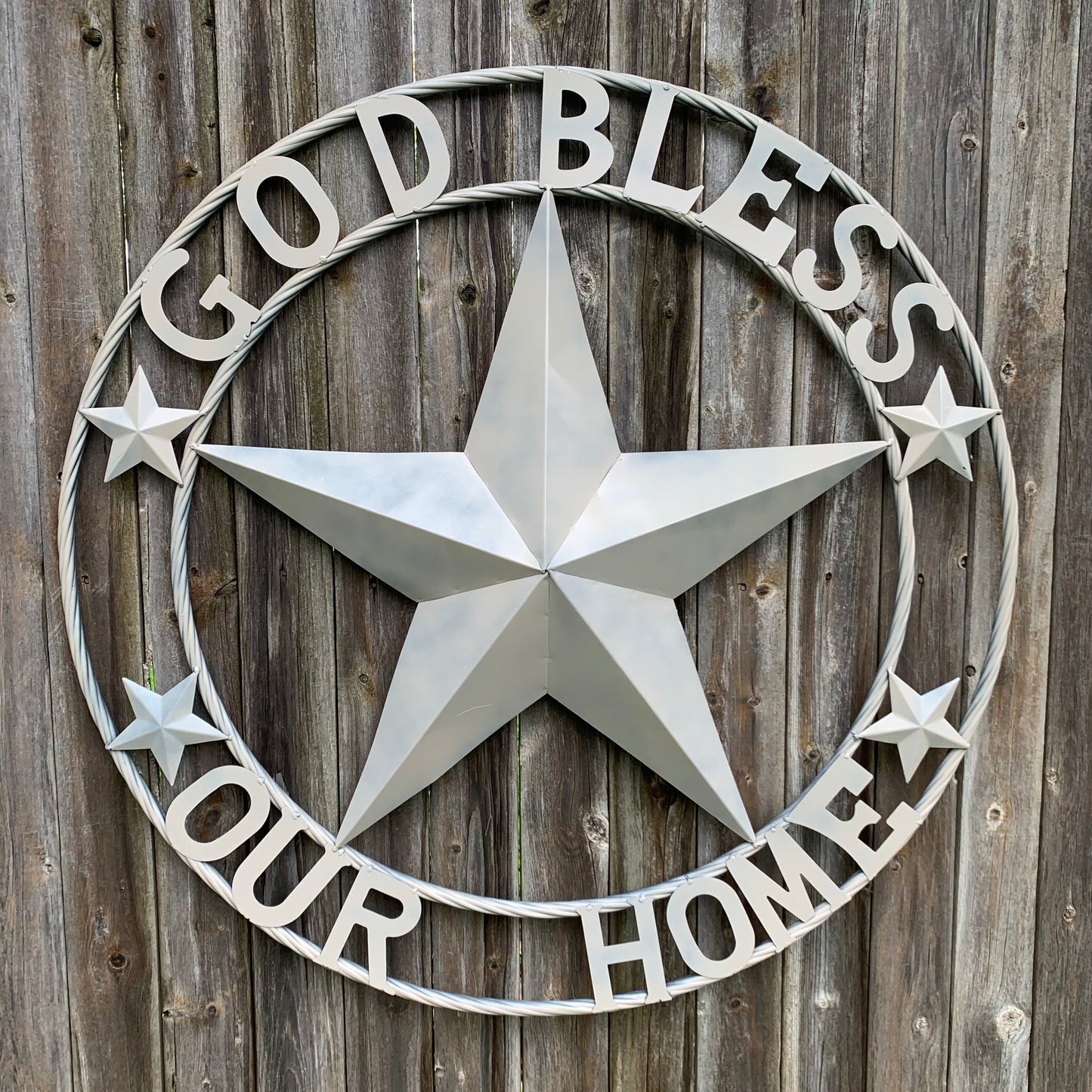 GOD BLESS OUR HOME RUSTIC BEIGE BARN METAL STAR ROPE RING WALL ART WESTERN HOME DECOR HANDMADE NEW #EH11686