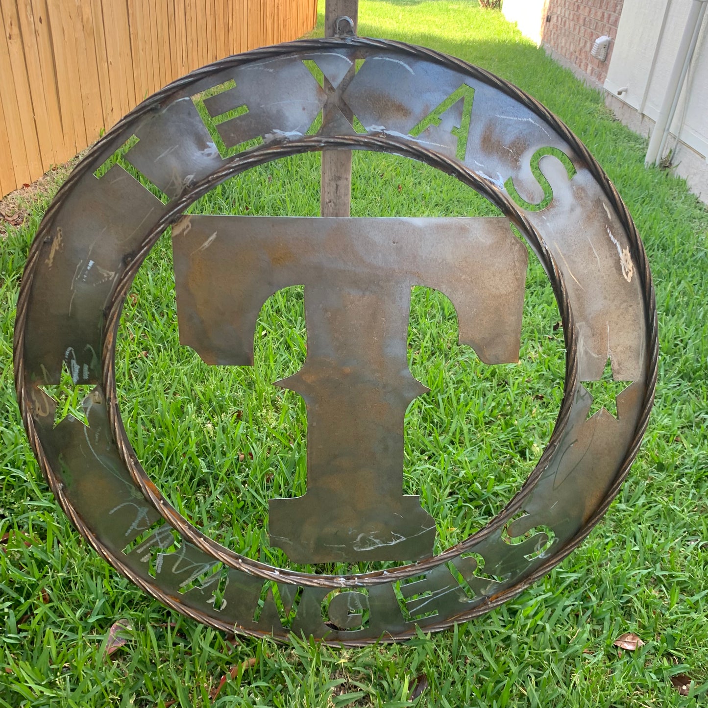 12", 18", 24", 32" TEXAS RANGERS CUSTOM RAW METAL VINTAGE CRAFT TEAM SIGN WIDE BAND RING DISC HANDMADE