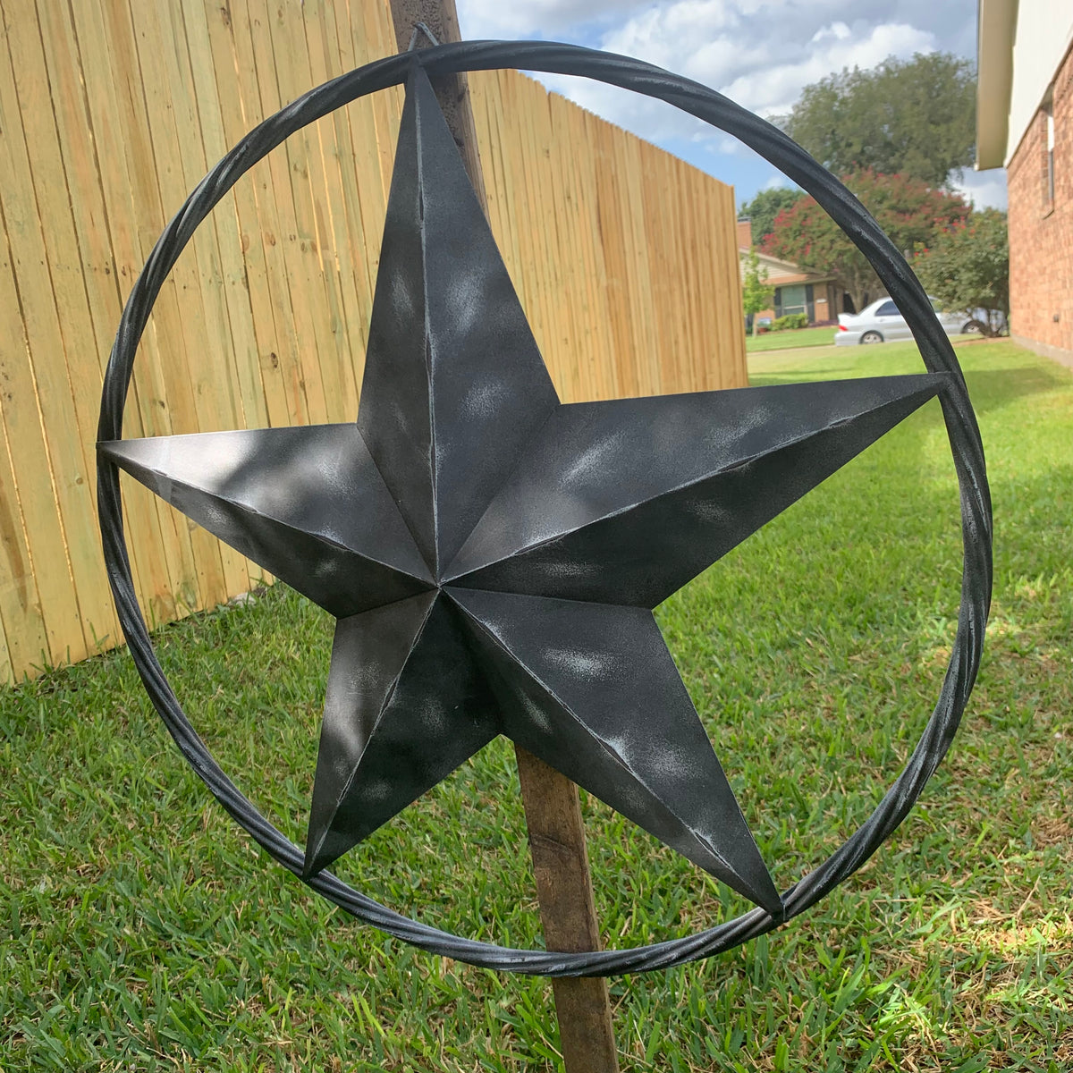 RUSTIC BLACK DISTRESSED TWO TONE BARN LONE STAR ROPE RING METAL WALL ART WESTERN HOME DECOR HANDMADE