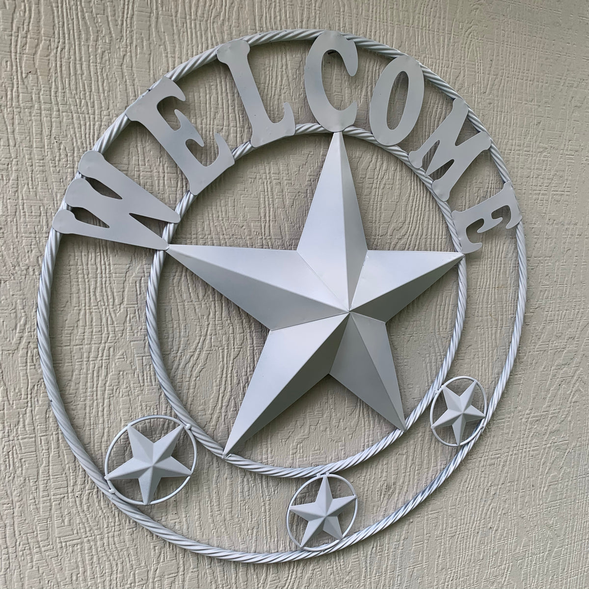 WELCOME WHITE STAR BARN STAR METALTWISTED ROPE RING LONESTAR WESTERN HOME DECOR HANDAMDE NEW 18",20",24",32",36",40",50"