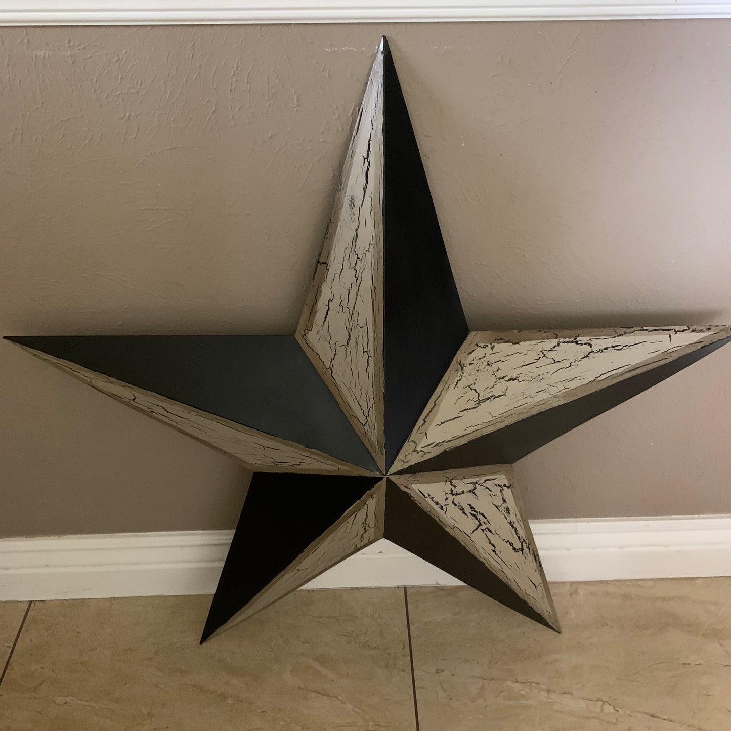 CRACKLE STYLE BEIGE & BLACK METAL BARN STAR METAL WALL ART WESTERN HOME DECOR RUSTIC NEW