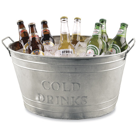 #IH_9392 COLD DRINKS 18" GALVANIZED OVAL TUB BEVERAGE BUCKET HOME DECOR NEW