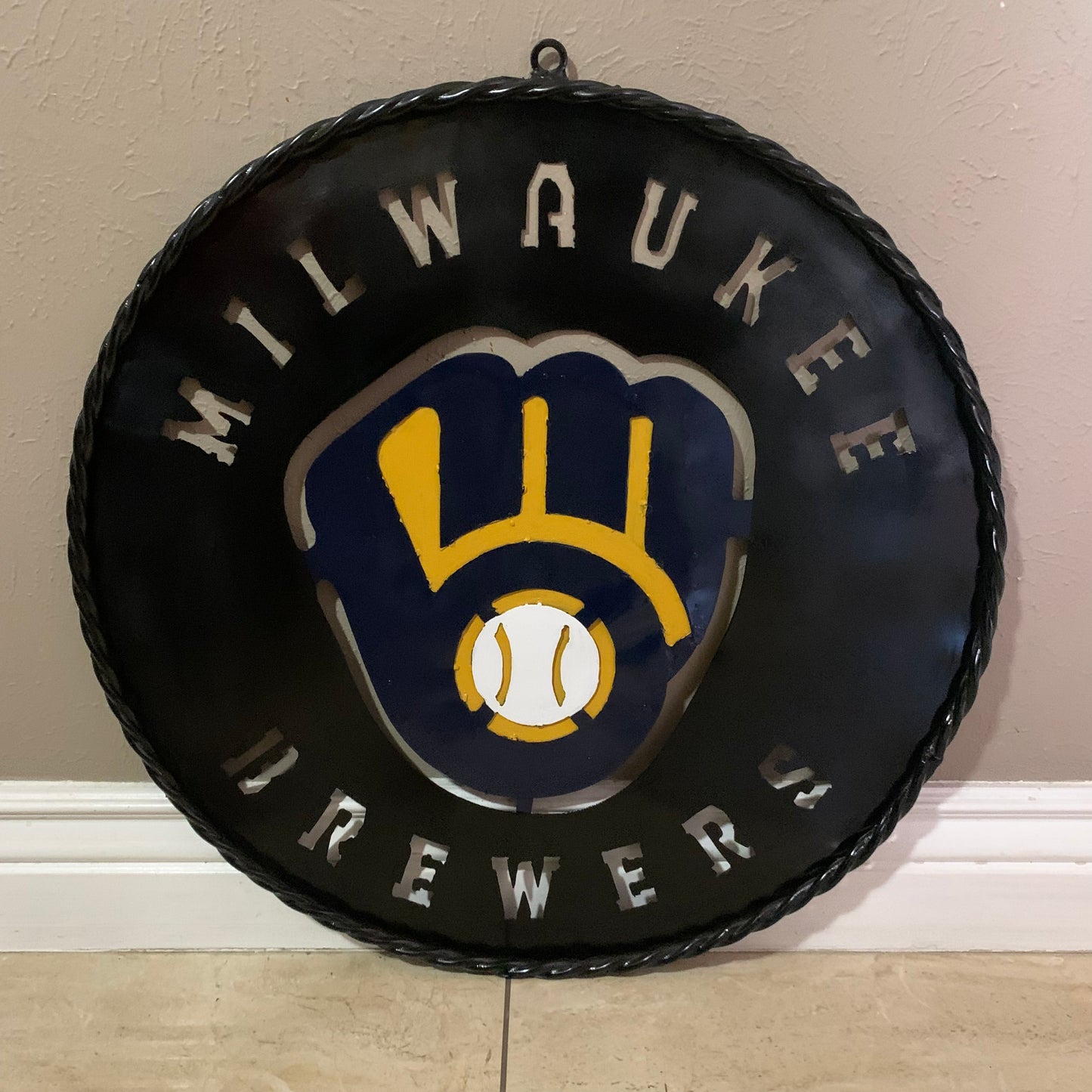 24" MILWAUKEE BREWERS WIDE BAND DISC CUSTOM METAL VINTAGE CRAFT TEAM SPORTS SIGN HANDMADE