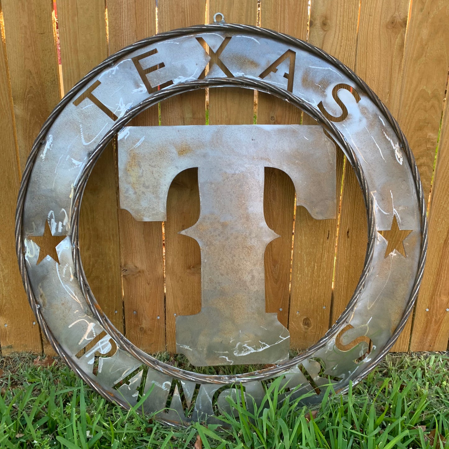 12", 18", 24", 32" TEXAS RANGERS CUSTOM RAW METAL VINTAGE CRAFT TEAM SIGN WIDE BAND RING DISC HANDMADE