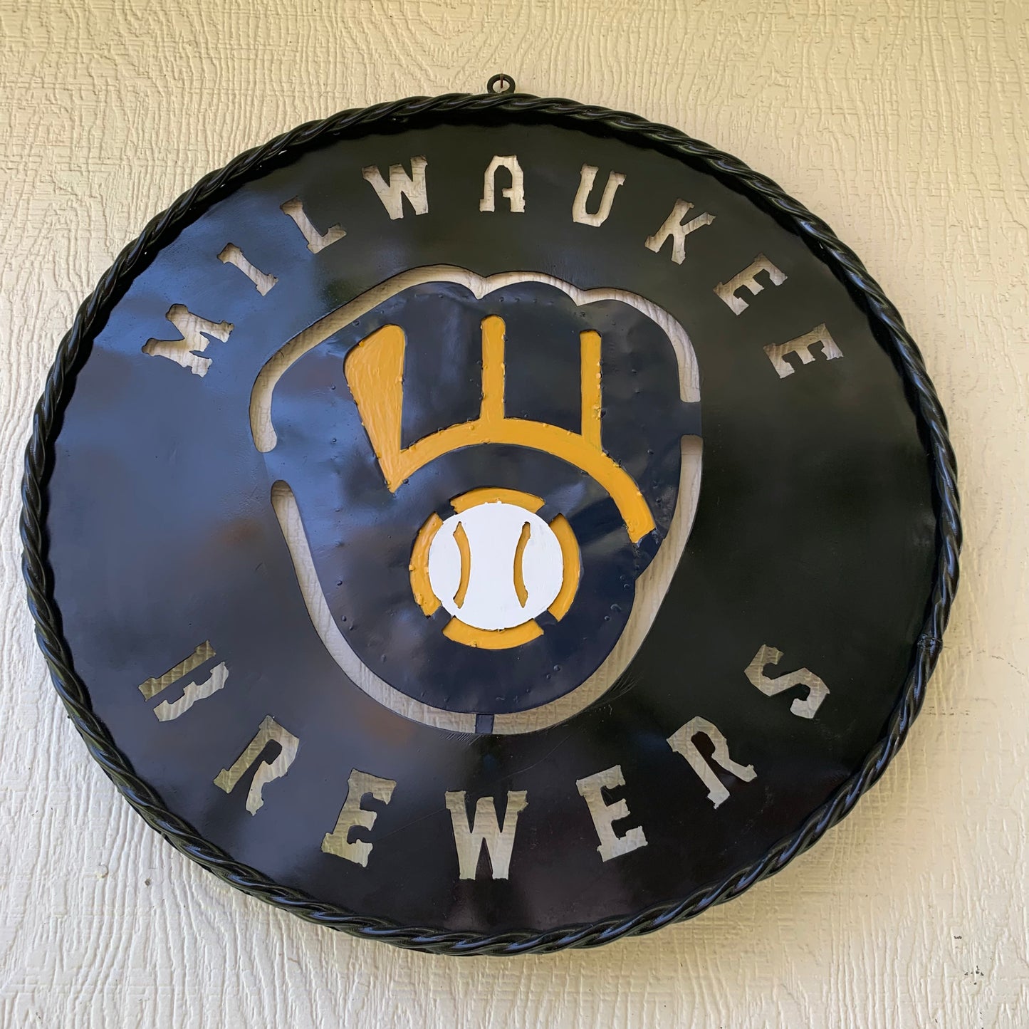 24" MILWAUKEE BREWERS WIDE BAND DISC CUSTOM METAL VINTAGE CRAFT TEAM SPORTS SIGN HANDMADE
