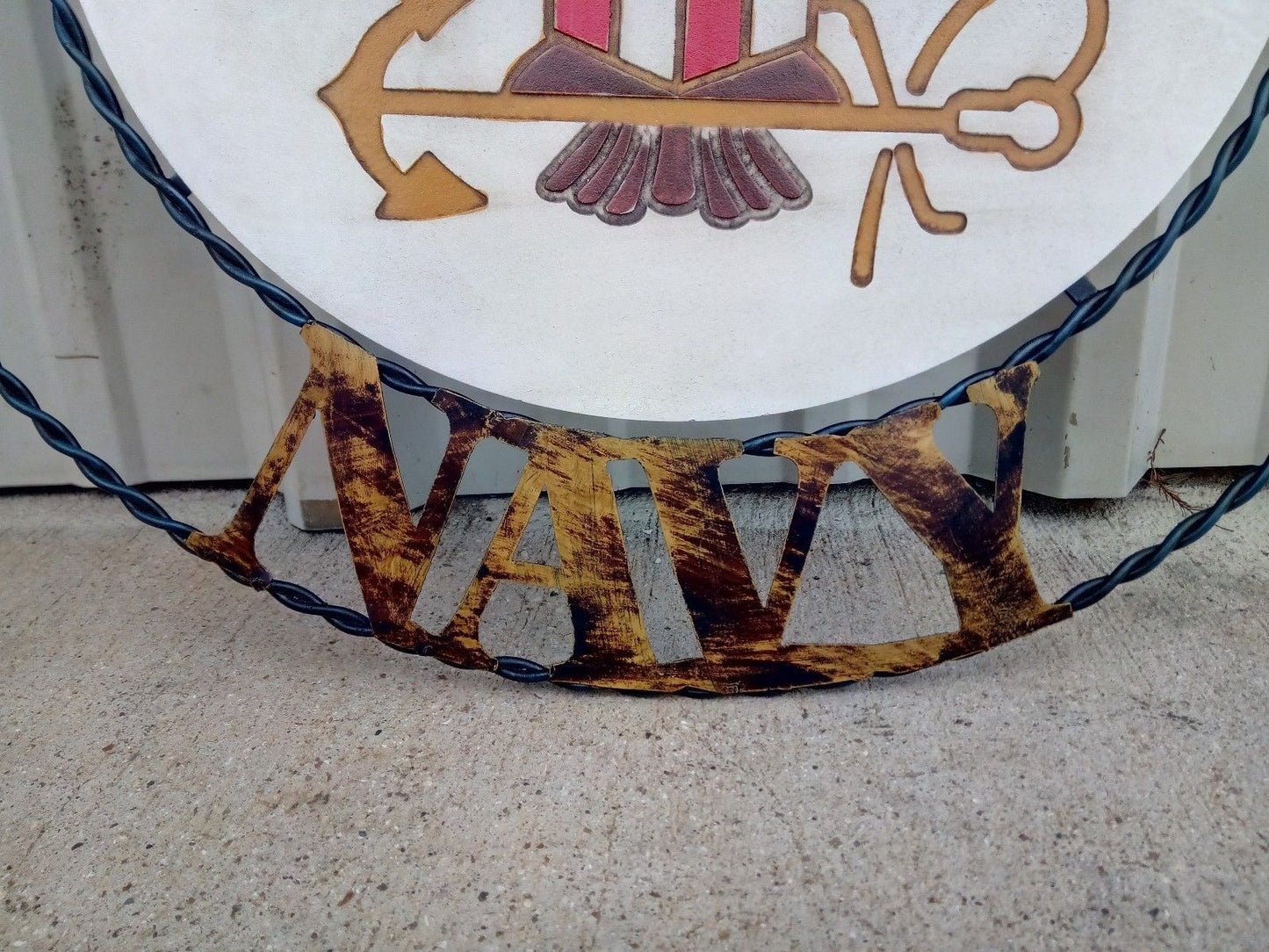21" NAVY UNITED STATES MILITARY METAL RING, LETTERS WITH WOOD PLAQUE ART WESTERN HOME DECOR