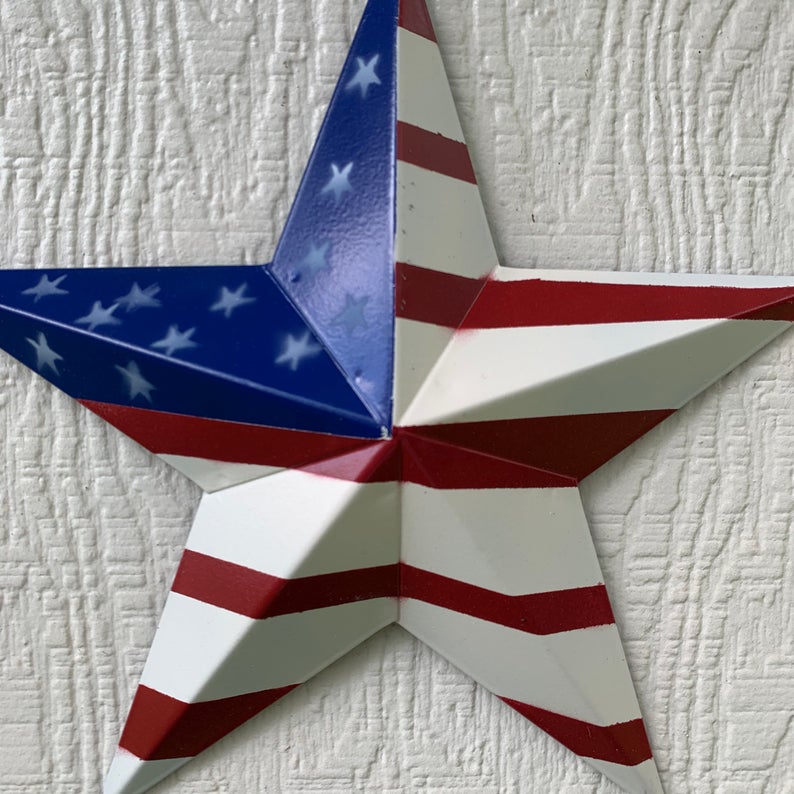 AMERICAN USA Flag Star Metal Wall Art Western Home Decor Handmade 9",12",16",24",30",34",36"