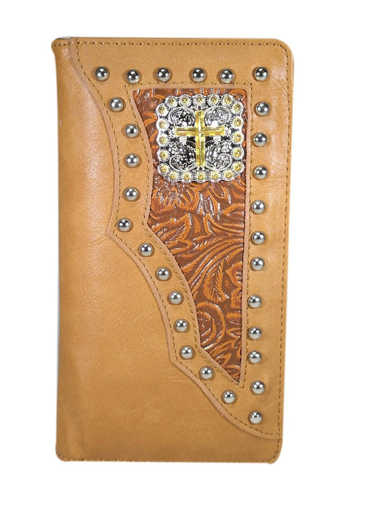 WESTERN CROSS CHECKBOOK BI FOLD MEN'S GENUINE LEATHER TAN WALLET NEW
