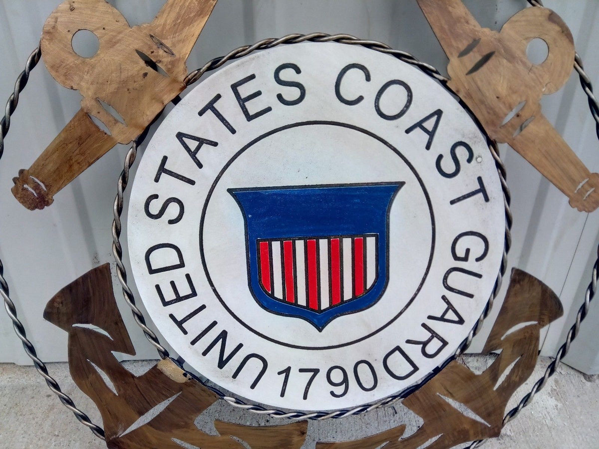 21" UNITED STATES COAST GUARD MILITARY METAL RING WOOD PLAQUE ART WESTERN HOME