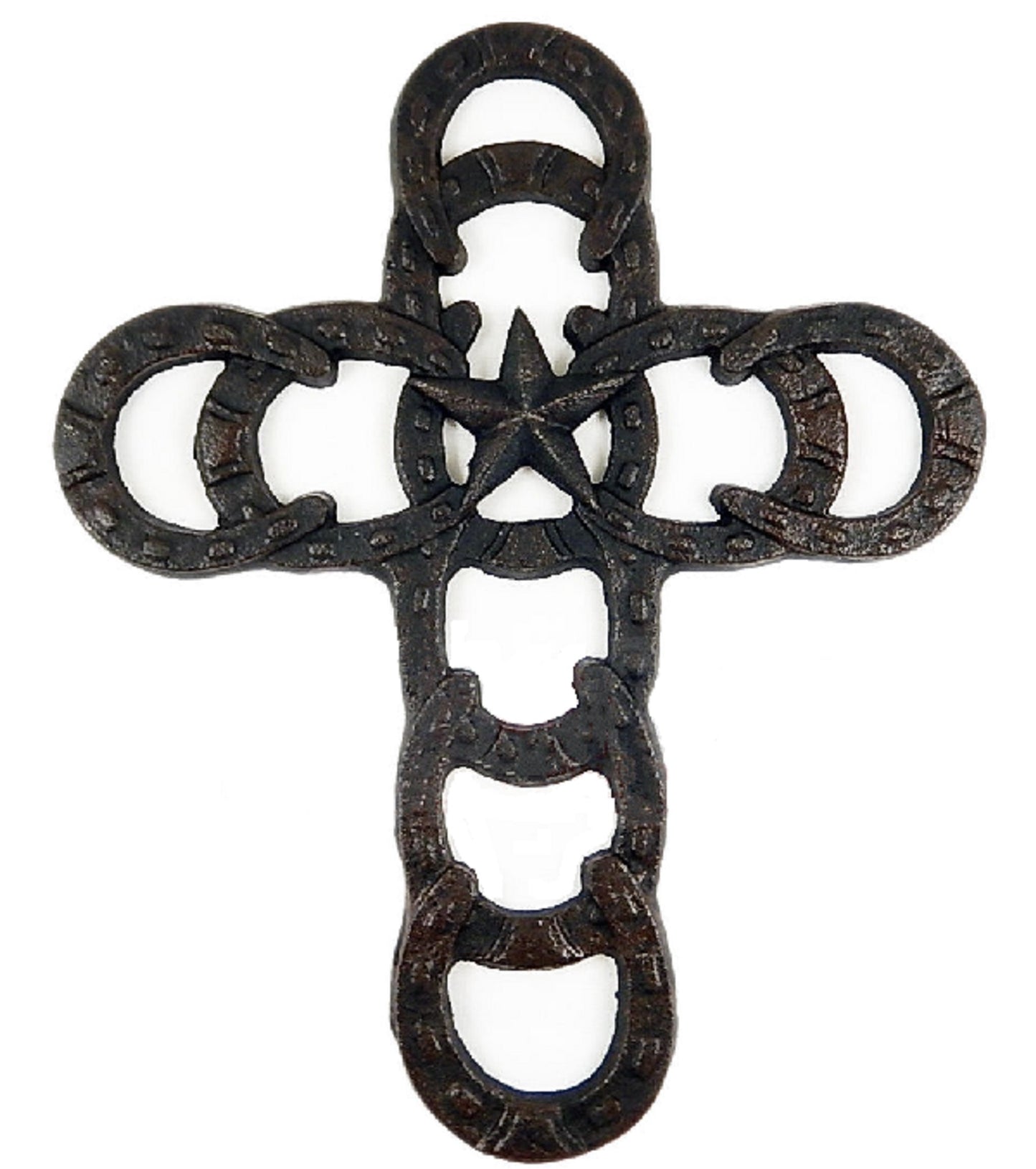 Si56369 HORSESHOES Western Cross Cast Iron Texas Star Rustic Dark Brown Wall Home Decor 10 ½ x 8 ½ inches #56369
